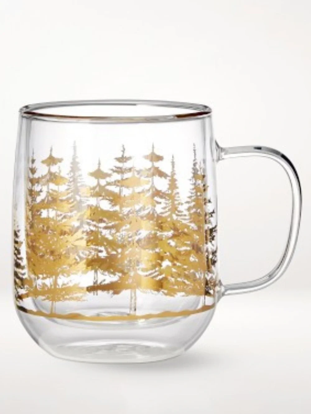 Williams Sonoma Gold Forest Decorated Double-Wall Glass Mug, S/2